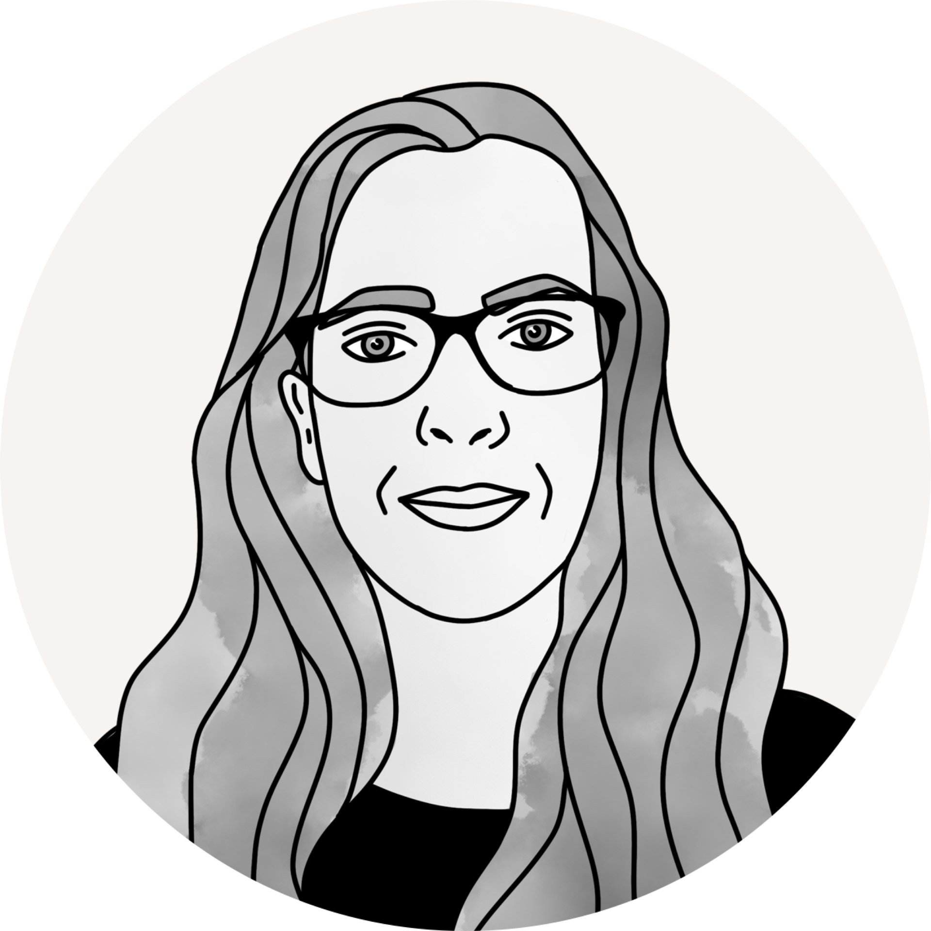 An illustrated portrait of a woman in a circle