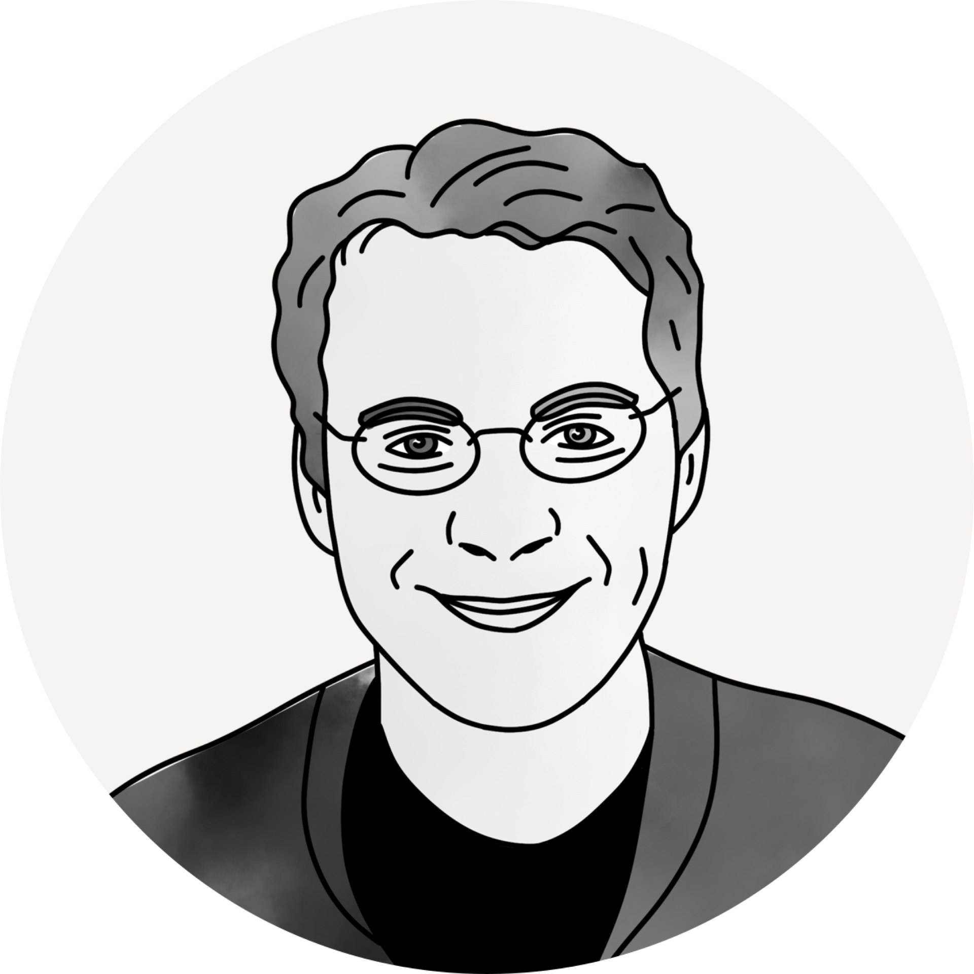 An illustrated portrait of a man in a circle