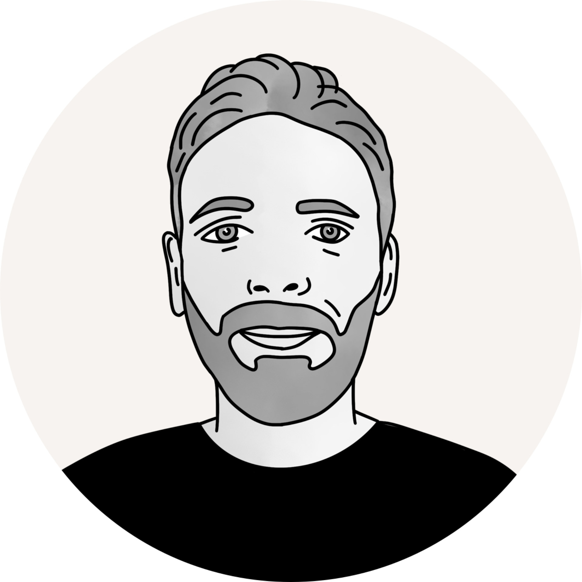 An illustrated portrait of a man in a circle