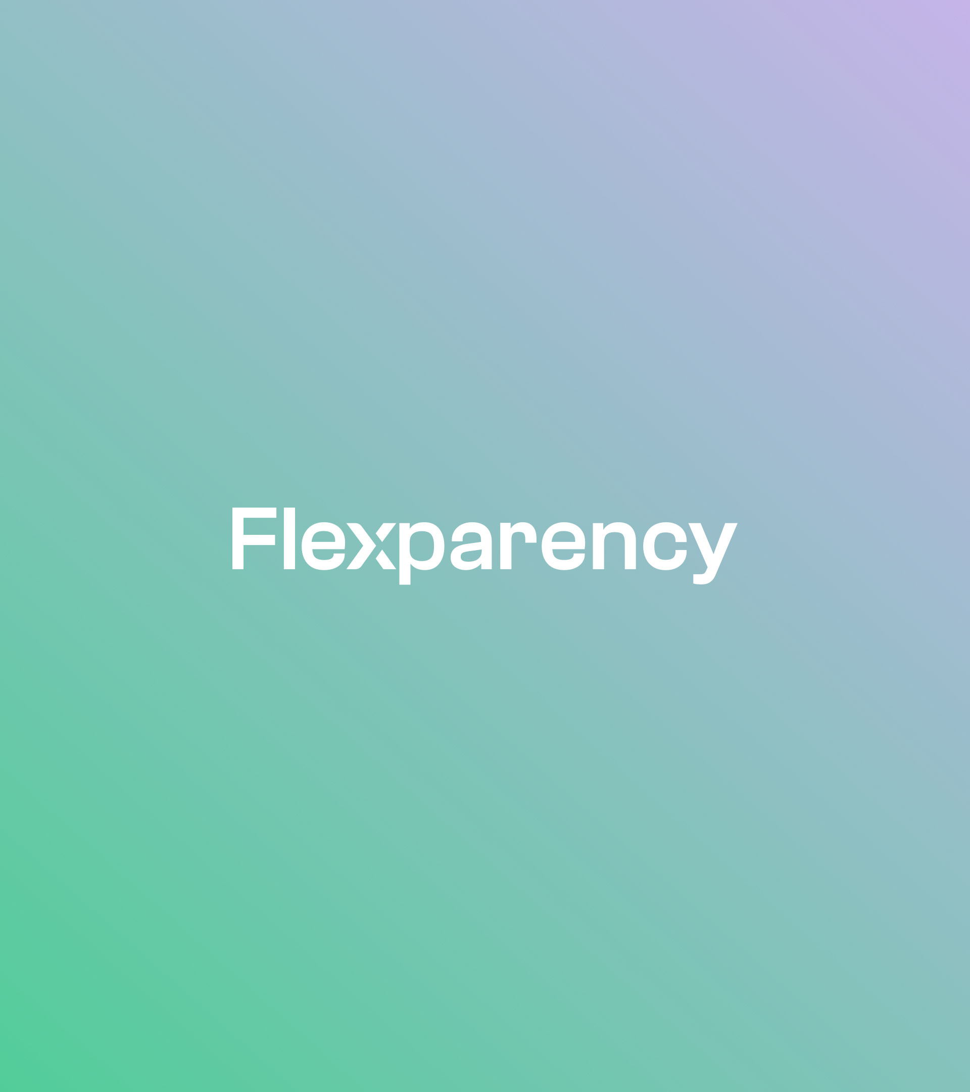 The Flexparency logo on a lillac to green gradient background