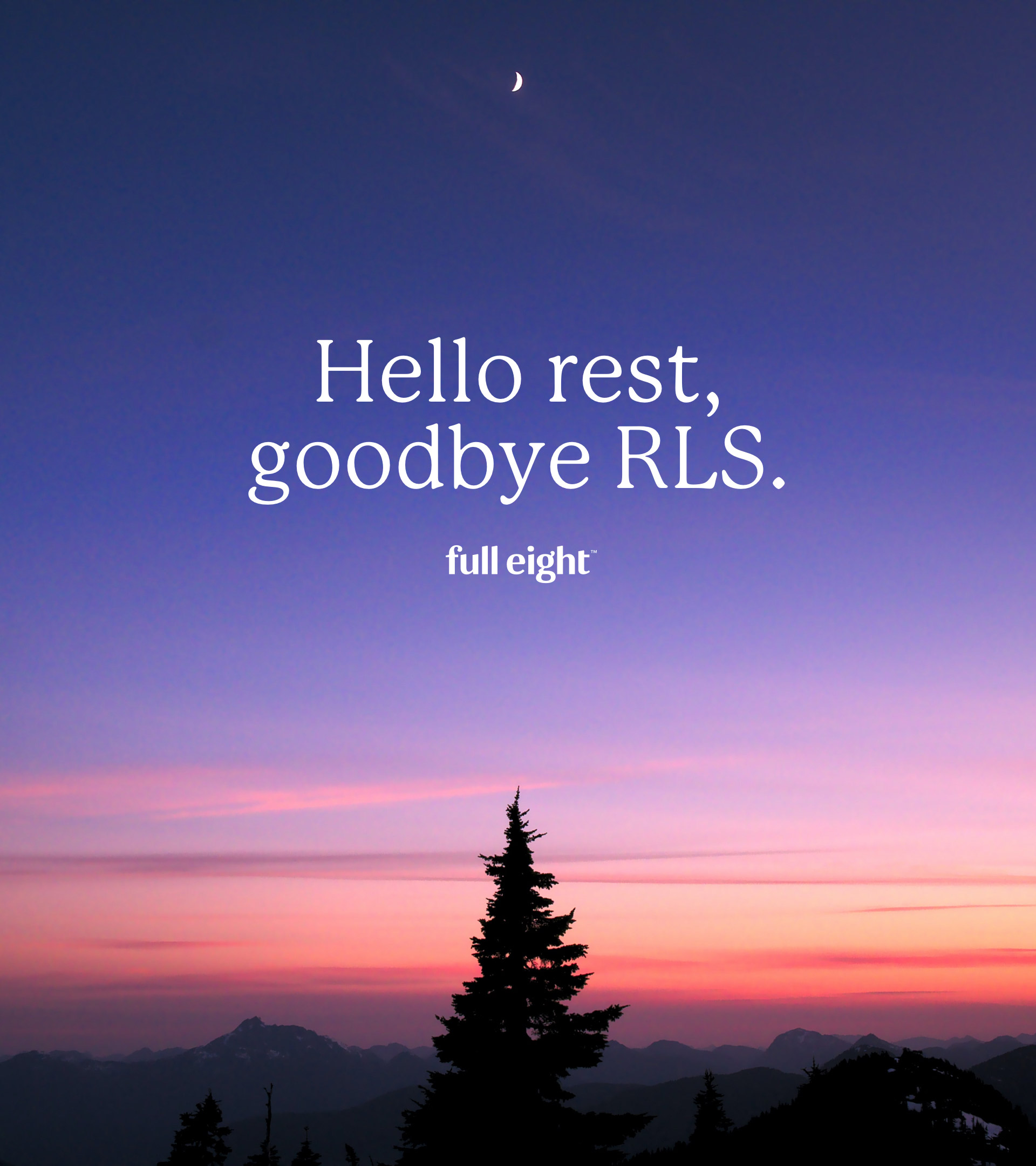 FullEight-05 A photo of purple and pink sunset with a silhouette of a tree in the middle. The FullEight logo and tagline are on it in white.