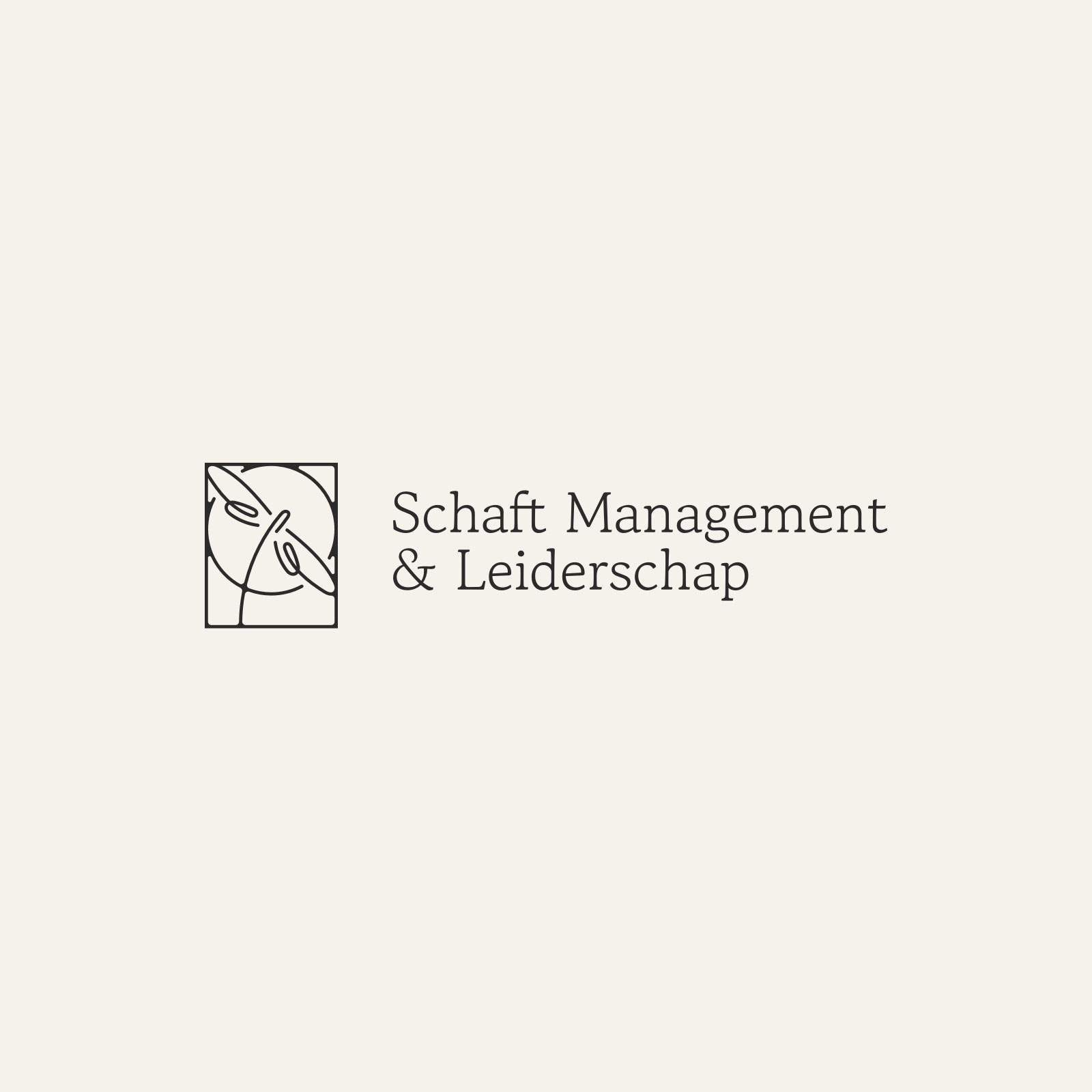 A cream colored background with a logo on it. The logo icon is a stylized dragonfly, the logo reads 'Schaft Management & Leiderschap'.