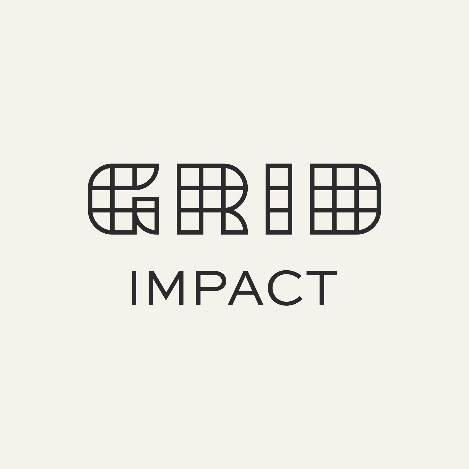 A cream colored background with a logo on it. The logo is the word 'GRID' made from grid-squares, and the word 'Impact' under it.