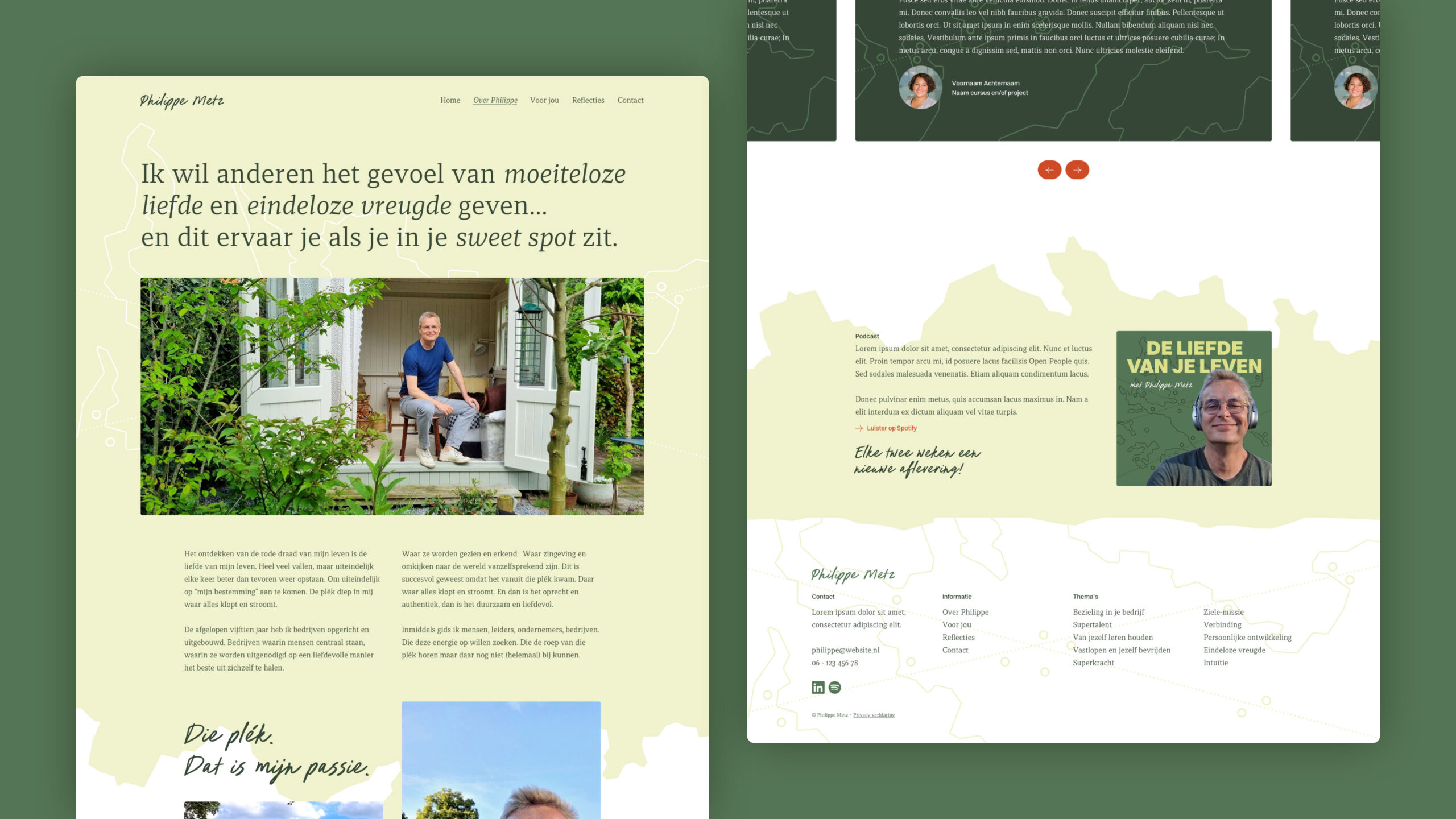 Philippe-Metz-Website-02 A green background with two screenshots of Philippe Metz' website on it