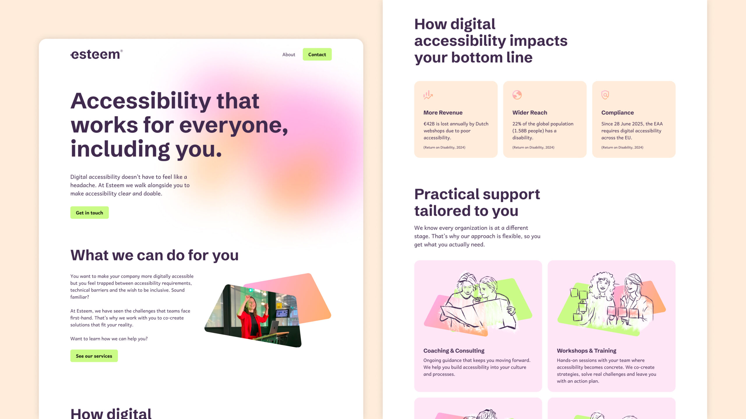 A screenshot of the Esteem landing page design, showing the hero section with the headline 